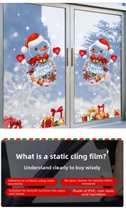 Vue macro des autocollants de Noël en PVC montrant le bonhomme de neige et les flocons
