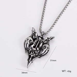 Vintage stainless steel skull and star pendant necklace in silver finish for men