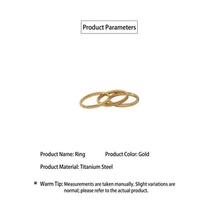 Three-piece stackable 18K gold titanium steel rings with matte and polished finishes