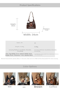 Tabella delle taglie con dimensioni e peso della borsa tote grande in stile vintage in PU
