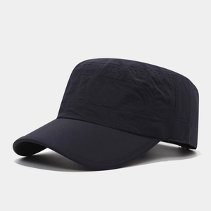 Detail of waterproof breathable fabric and side stitching on the dark cadet cap