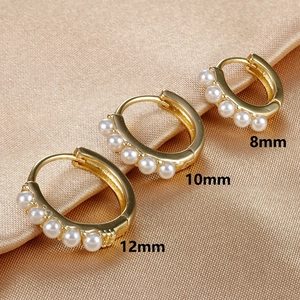 Artistic 18K gold plated pearl hoop earrings set in three sizes 12mm 10mm and 8mm