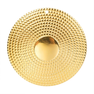 Polished 18k gold plated round pendant with granulated texture and smooth center