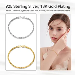 S925 ασημένιο και 18K χρυσό πλακέ βυζαντινό βραχιόλι 2,5mm για γυναίκες και έφηβες