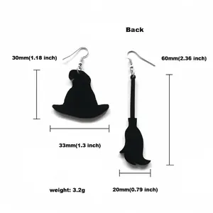 Boucles d'oreilles Halloween en acrylique noir chapeau de sorcière et balai avec tailles