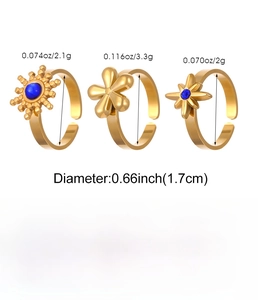 Size chart showing inner diameter and weights for hollow stainless steel rings in 18K gold