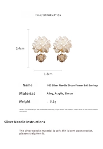 Detailed size specifications for 925 silver needle acrylic flower earrings with zircon