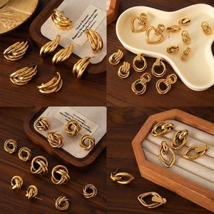 Chic vintage style geometric 18K gold-plated stainless steel earrings in four designs