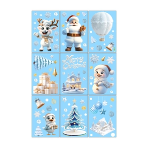 Stickers de Noël 3D avec Père Noël et renne pour décoration de vitrine et ambiance festive