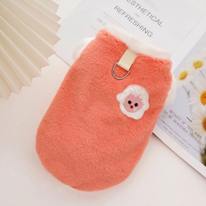 Gilet en peluche pour chat et chien en flanelle orange corail avec anneau en D en métal