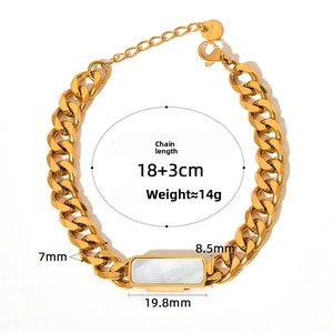 Détails des dimensions du bracelet gourmette doré avec incrustation de nacre