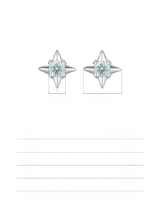 Detail view of 925 sterling silver star stud earrings with 0.30Ct moissanite dimensions