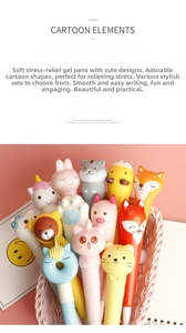 Detail of cute cartoon animal squishy pens in a pink basket with slow rebound texture