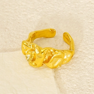 Anello Aperto Trama Lava Irregolare Acciaio Inossidabile Placcato Oro 18K Regolabile Gioielli Moda Minimalista
