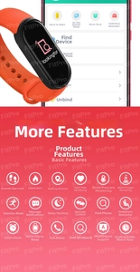 Detail showing heart rate, blood pressure, and sleep tracking features on a smart band