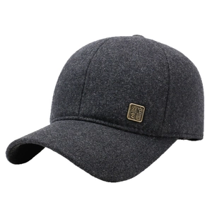 Mens dark grey wool baseball cap with ear flaps for winter outdoor casual style