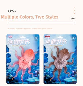 Octopus stress relief toys in retail packaging showing pink and brown color options