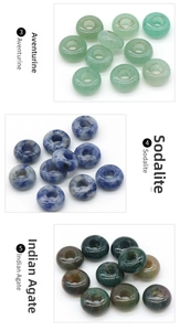 Detailed view of Green Aventurine, Sodalite, and Indian Agate large hole beads