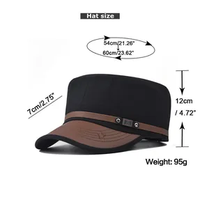 Dimensions détaillées d'une casquette militaire en coton noir avec mesures et poids.