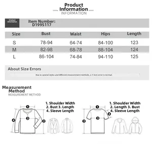Detailed size chart for the off-shoulder dress with bust, waist, and length measurements