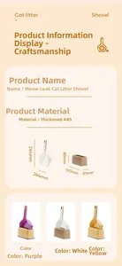 Detail view of thickened ABS cat litter scoop with storage base and size specifications