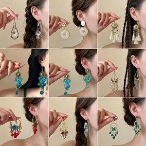 Bohemian Long Tassel Dangle Earrings Vintage Ethnic Style Jewelry For Women With 925 Sterling Silver Earring Post