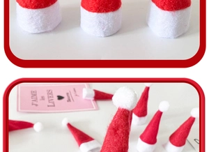 Mini red and white non-woven Christmas hats for lollipop and candy bottle decorations