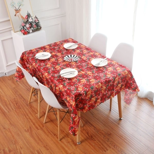 Christmas Tablecloth Polyester Rectangular Printed Santa Tree Snowflakes Holiday Dining Room Table Decoration Festive
