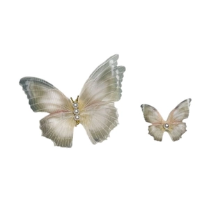Elegant tulle butterfly hair clips with pearl beads set in beige and grey gradient