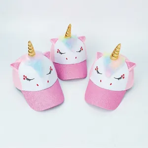 Kinder Mädchen Baseballkappe Cartoon Einhorn Katzenohren Baumwolle Polyester Glitzer Sonnenschutz Verstellbarer Hut