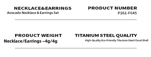 Specifications of titanium steel avocado jewelry set with colorful shell inlay