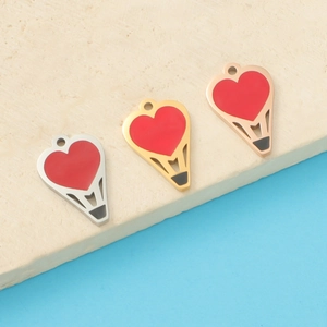 Heart Hot Air Balloon Charm 304 Stainless Steel Enamel Oil Drop For DIY Jewelry Making Valentine Gift Mirror Polished