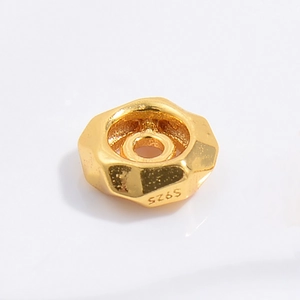 S925 sterling silver gold plated hexagonal spacer bead with faceted geometric surface
