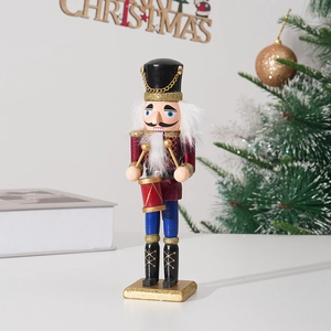 Classic 20cm wooden Nutcracker soldier drummer doll for festive Christmas table decor