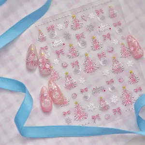 Embossed Relief Christmas Nail Stickers Shell Luster Metal Snowflakes Tree Bow Decals For Festive DIY Manicure Women