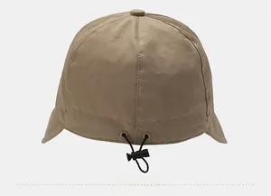 Rear view of khaki quick-dry sun hat with adjustable drawstring and ear protection