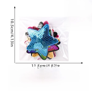 Detailed size chart showing 11.5cm width and 10.5cm height for star sequin patches