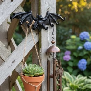 Gancho de pared vintage de hierro fundido con forma de murciélago para plantas y llaves