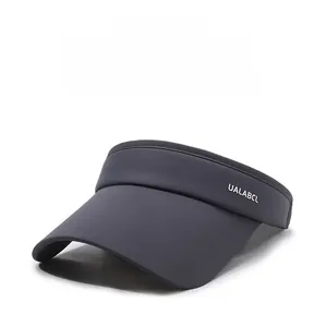Detail view of dark grey sun visor with wide brim and white UALABCL letter logo