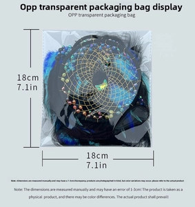 Detail view of handmade dream catcher in transparent 18x18cm OPP packaging bag