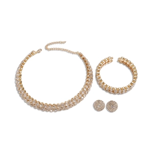 Luxury gold geometric necklace set with sparkling rhinestone inlay for women