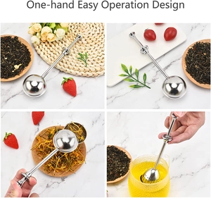 Macro detail of 304 stainless steel tea infuser with one-hand easy operation handle