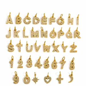 Acier Inoxydable Zirconia Lettres A-Z Nombres Breloques Or Argent Plaqué Alphabet Pendentifs Pour DIY Collier Bracelet Création De Bijoux