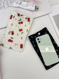 Mini sacs bandoulière en mousseline fleurie pour téléphone et rouge à lèvres motif cerise