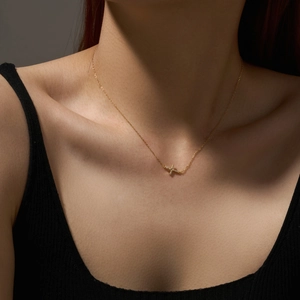 Elegant gold S925 sterling silver cross pendant necklace with sparkling zircon crystals