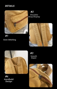Detailansicht des Canvas-Rucksacks mit verstärkten Nähten und Metall-Zippern
