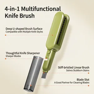 4-in-1 multi-functional knife brush with u-shaped bristles and built-in sharpener