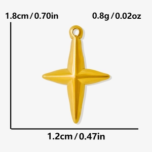 Détail d'un pendentif croix en acier inoxydable doré avec dimensions et spécifications