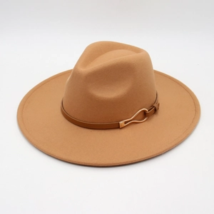 Wide Brim Fedora Hat Vintage Felt British Style Leather Belt Buckle Jazz Cap Elegant For Women Men