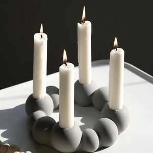 Modern grey bubble ring candle holder with 4 holes for home decor and taper candles